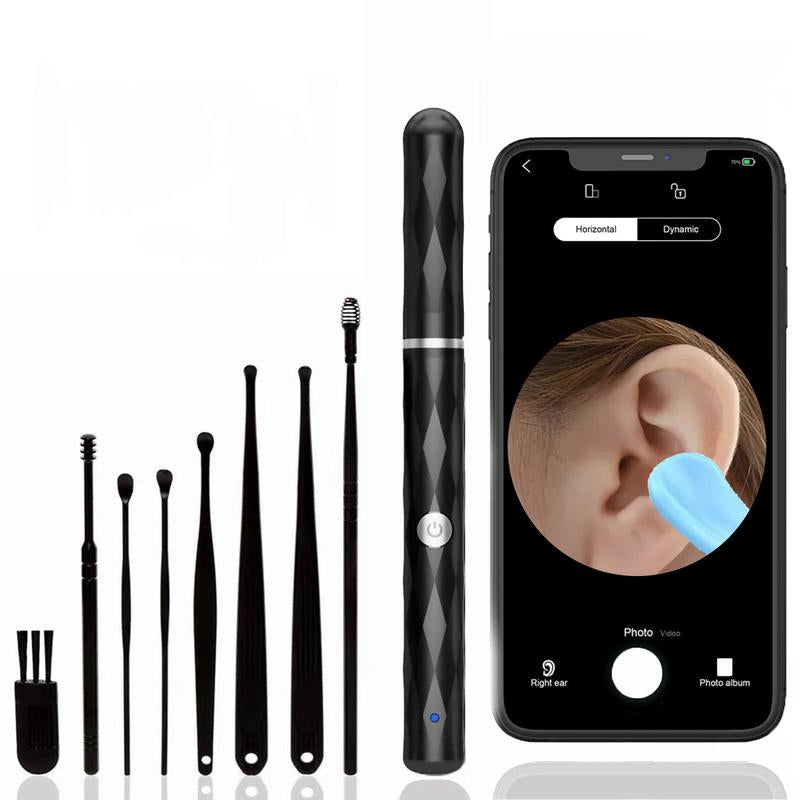 [FONENYCA] Ear Wax Removal Kit with Light Ear Camera 6 Ear Spoon for Ios & Android Earpick Flashlight Black Thanksgiving Christmas Gift Set
