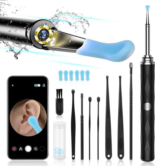 [FONENYCA] Ear Wax Removal Kit with Light Ear Camera 6 Ear Spoon for Ios & Android Earpick Flashlight Black Thanksgiving Christmas Gift Set
