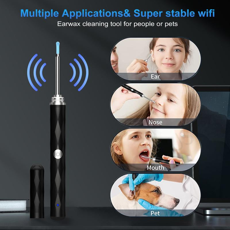 [FONENYCA] Ear Wax Removal Kit with Light Ear Camera 6 Ear Spoon for Ios & Android Earpick Flashlight Black Thanksgiving Christmas Gift Set