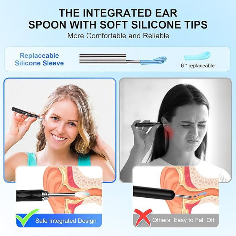 [FONENYCA] Ear Wax Removal Kit with Light Ear Camera 6 Ear Spoon for Ios & Android Earpick Flashlight Black Thanksgiving Christmas Gift Set